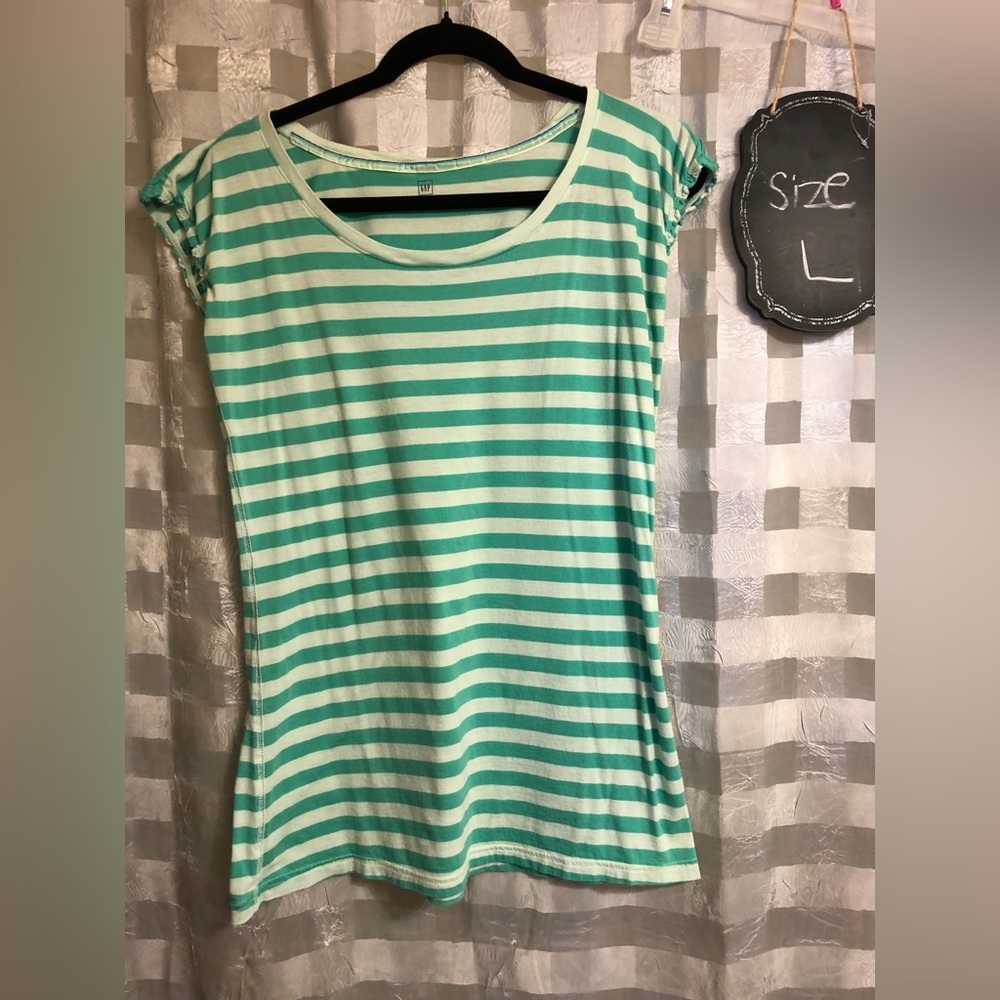 2 GAP Mint and White and Pink Striped Short Sleeve Tees